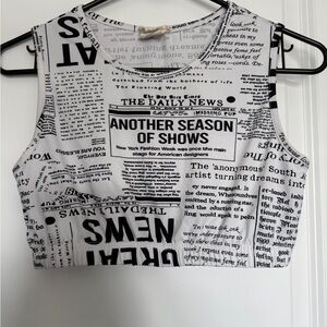 Indero Newspaper Black & White Print Crop Top Size Small